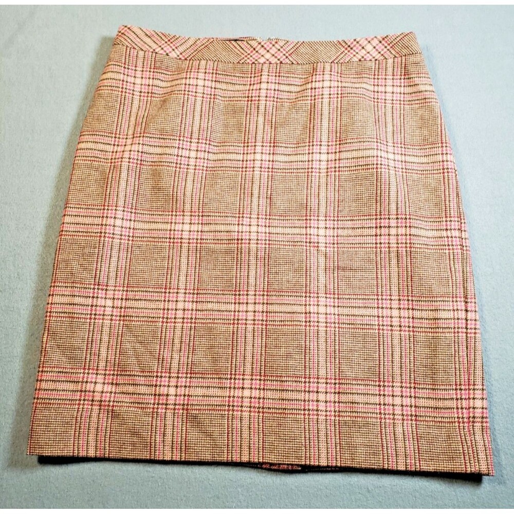 Talbott 10p Wool Blend Skirt Brown Pink Plaid Lined
